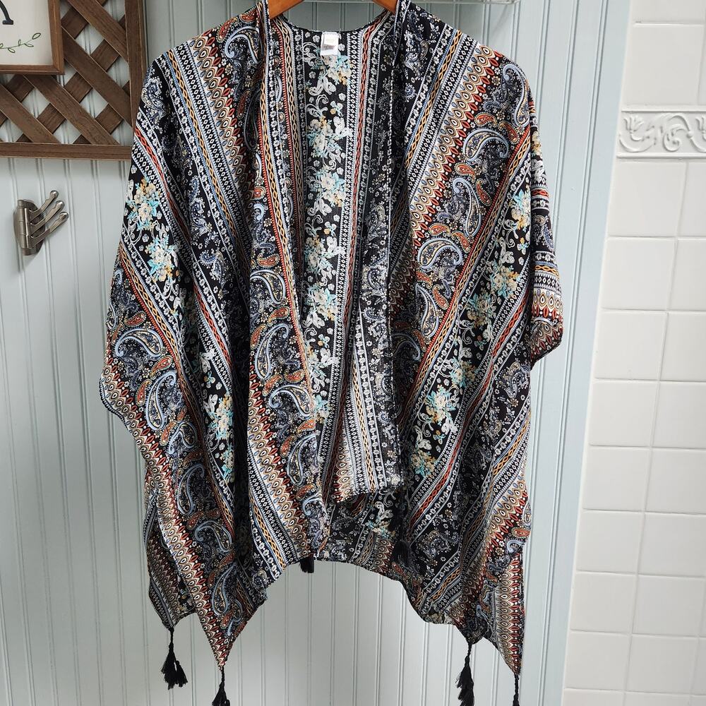 Charming Charlie Boho Paisley Stripe Pattern Multicolored Topper Cover Up